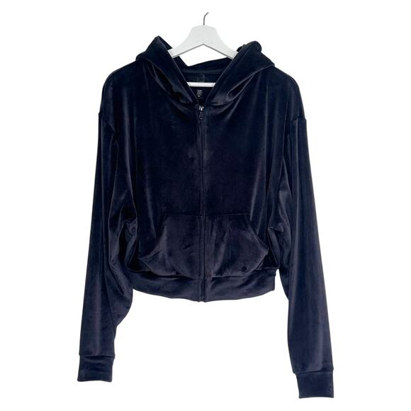 Skims Velour Zip Up Cropped Hoodie in Black - Picture 4 of 8